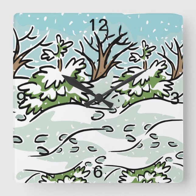 Horloge Carrée Une forêt neigeuse - (Recto)