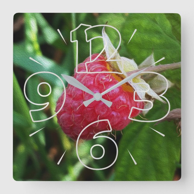 Horloge Carrée Une framboise mûre (Recto)