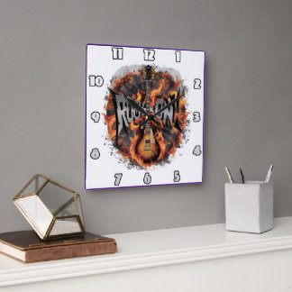 Horloge Carrée Une guitare électrique enflammée l'esprit rock