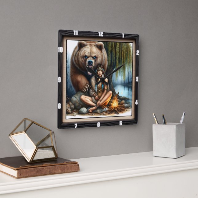 Horloge Carrée Une Indienne Autochtone (Bureau)