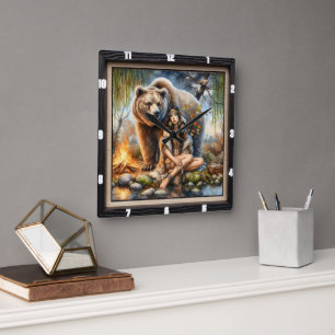 Horloge Carrée Une Indienne Autochtone Porte Une Sauvage