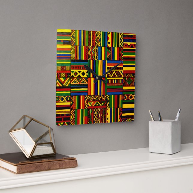 Horloge Carrée Une interprétation stylisée de l'impression "Kente (Bureau)