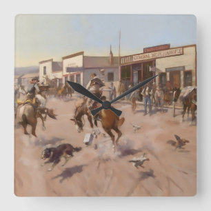 Horloge Carrée "Une journée tranquille à Utica" par Charles M Rus