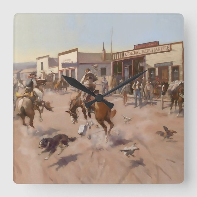 Horloge Carrée "Une journée tranquille à Utica" par Charles M Rus (Recto)