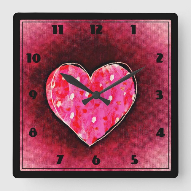 Horloge Carrée Une mignonne main dessinée au coeur rose sur une t (Recto)