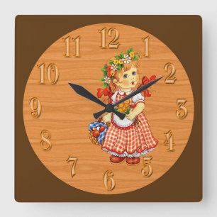 Horloge Carrée Une poupée de fleurs dans les cheveux