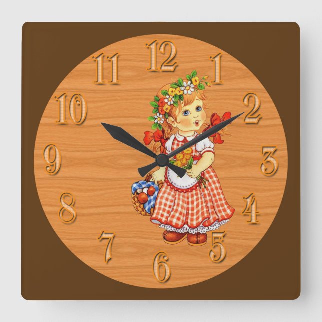 Horloge Carrée Une poupée de fleurs dans les cheveux (Recto)