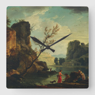 Horloge Carrée Une rivière avec des pêcheurs par Joseph Vernet