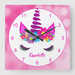 Horloge Carrée Unicorn Flowery Super Cute Girly