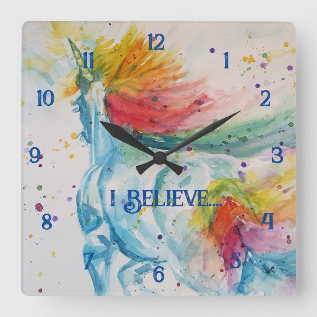 Horloge Carrée Unicorn Rainbow Magical Girls Childrens Room Clock (Recto)