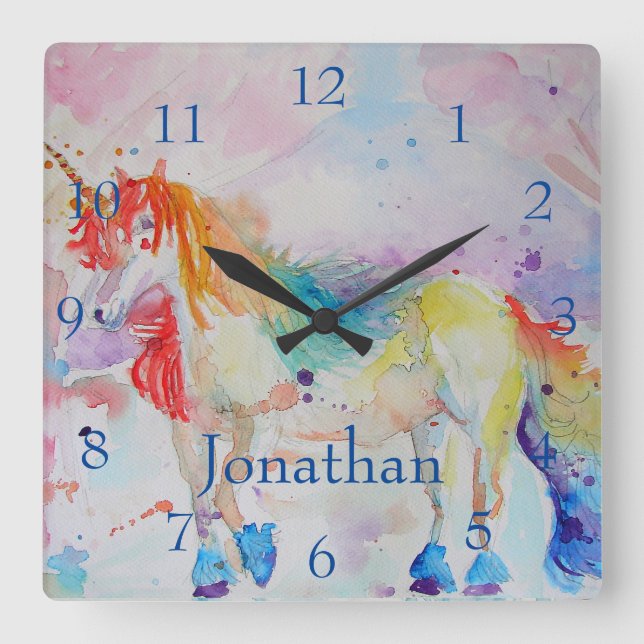 Horloge Carrée Unicorn Rainbow Magical Girls Childrens Room Clock (Recto)