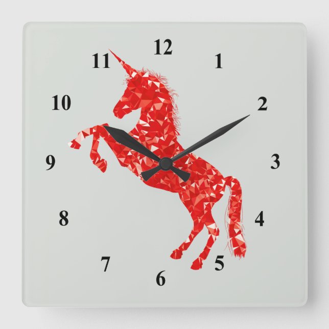 Horloge Carrée Unicorn red glitter mythical fantasy (Recto)