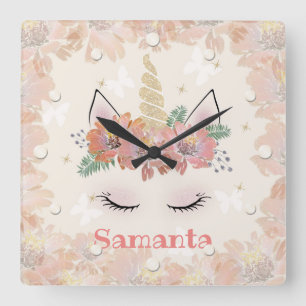 Horloge Carrée Unicorn, Unicorn Face, personalized