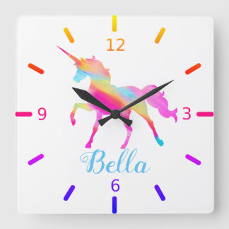 Horloge Carrée Unicorne colorée