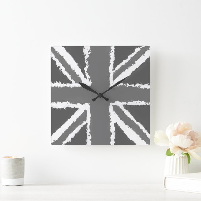 Horloge Carrée Union Jack Art Gris Tons Mur Monté (Maison)
