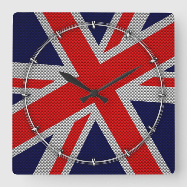 Horloge Carrée Union Jack dynamique sur l'impression en fibre de  (Recto)