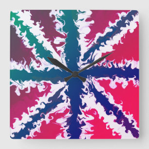 Horloge Carrée Union Jack Peint Royaume-Uni Art rose Bleu Bleu Ve