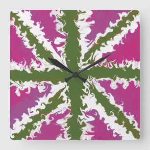 Horloge Carrée Union Jack Peint Royaume-Uni Art rose et vert Déco