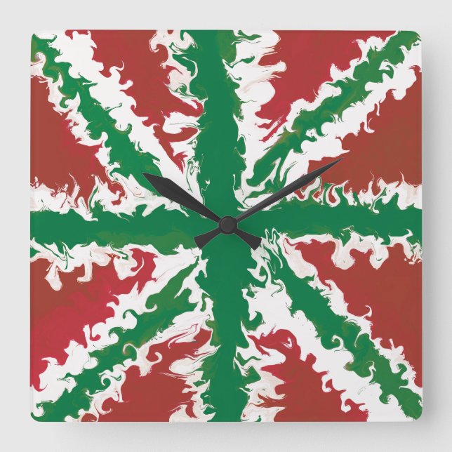 Horloge Carrée Union Jack Peint Royaume-Uni Art rouge et vert Mur (Recto)