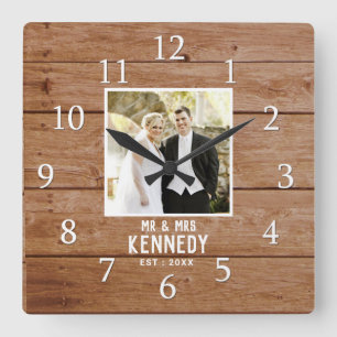 Horloge Carrée Unique Wedding Photo Anniversary Wood Personalized