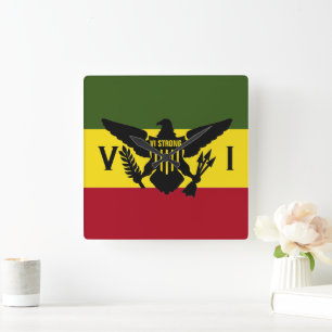 Horloge Carrée US Virgin Islands Flag, Green Yellow Red (Rasta)