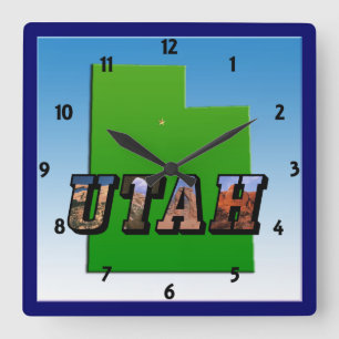 Horloge Carrée Utah Map and Picture Text Clock