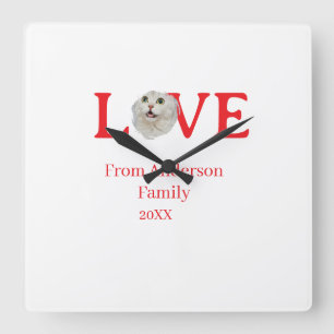 Horloge Carrée Vacances d'amour photo de chat animal de compagnie