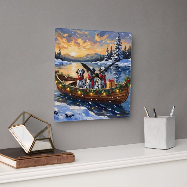 Horloge Carrée Vacances de Noël en bateau dalmate (Bureau)