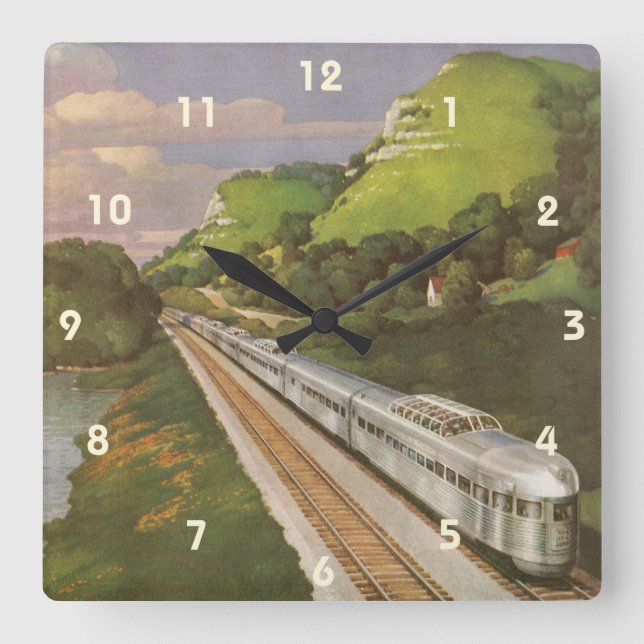 Horloge Carrée Vacances en train vintage, Locomotive dans le pays (Recto)