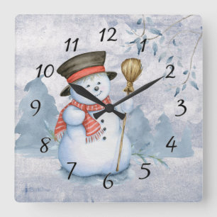 Horloge Carrée Vacances Noël Neige Aquarelle neige