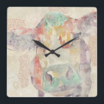 Horloge Carrée Vache de collage de la ferme aquarelle<br><div class="desc">Artiste de vaches de collage agricole : Jennifer Goldberger</div>