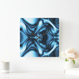 Horloge Carrée Vague de soie bleue