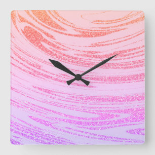 Horloge Carrée Vagues Abstrait Rose Rose Gold Parties scintillant