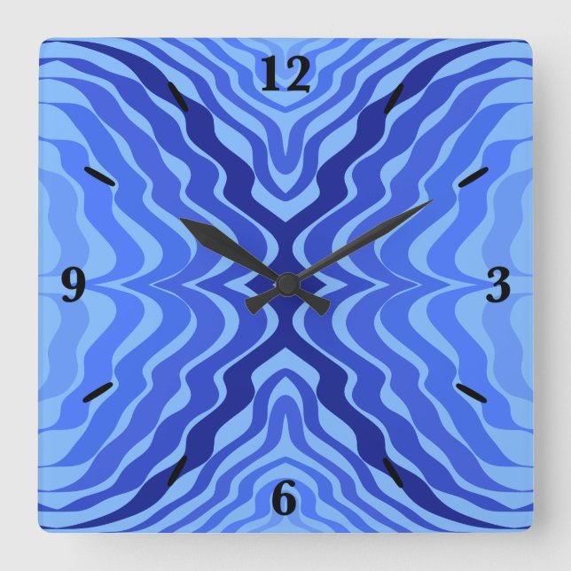 Horloge Carrée Vagues bleues réfléchissantes Moderne Design abstr (Recto)