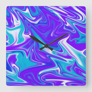 Horloge Carrée "Vagues célestes : Le marbre bleu blanc et violet