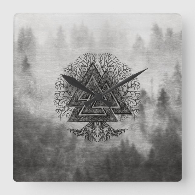 Horloge Carrée Valknut and Tree of Life Yggdrasil (Recto)