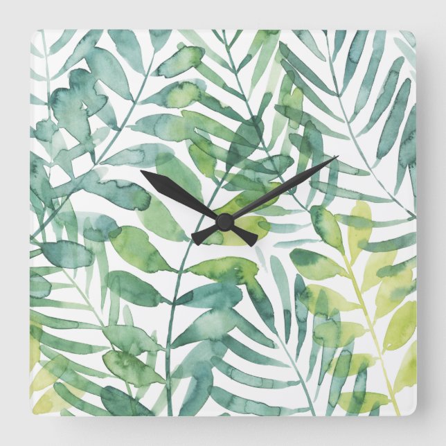 Horloge Carrée Valse Frond - Feuilles Frond Palm (Recto)