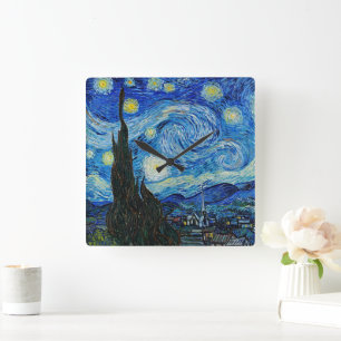 Horloge Carrée Van Gogh La Nuit Étoilée Carré Acrylique Murale