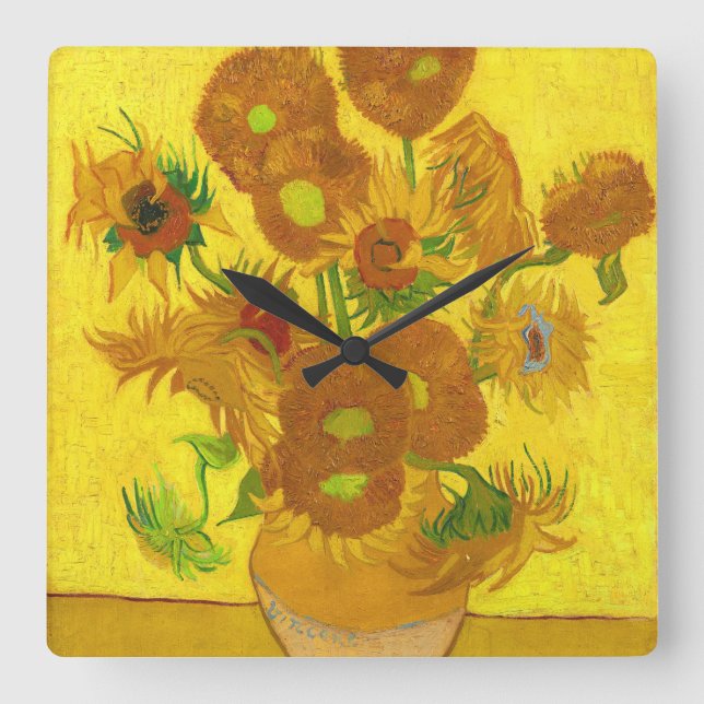 Horloge Carrée Van Gogh Quinze Tournesols Dans Un Vase Art (Recto)