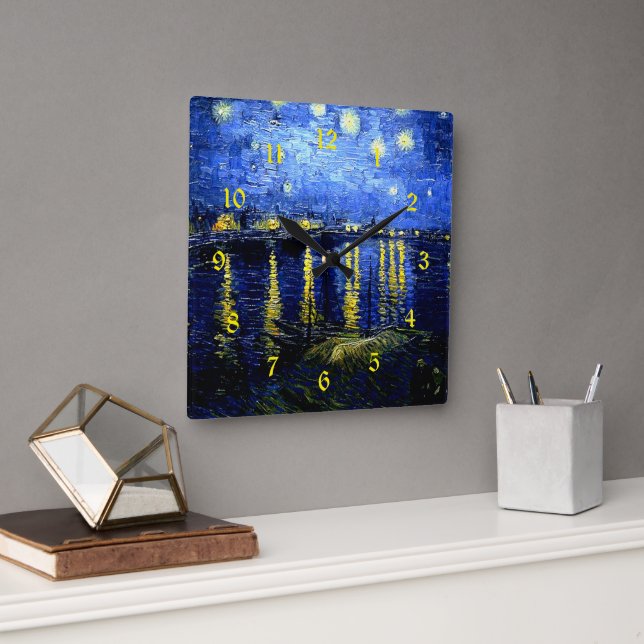 Horloge Carrée Van Gogh, Starry Night over Rhone, (Bureau)