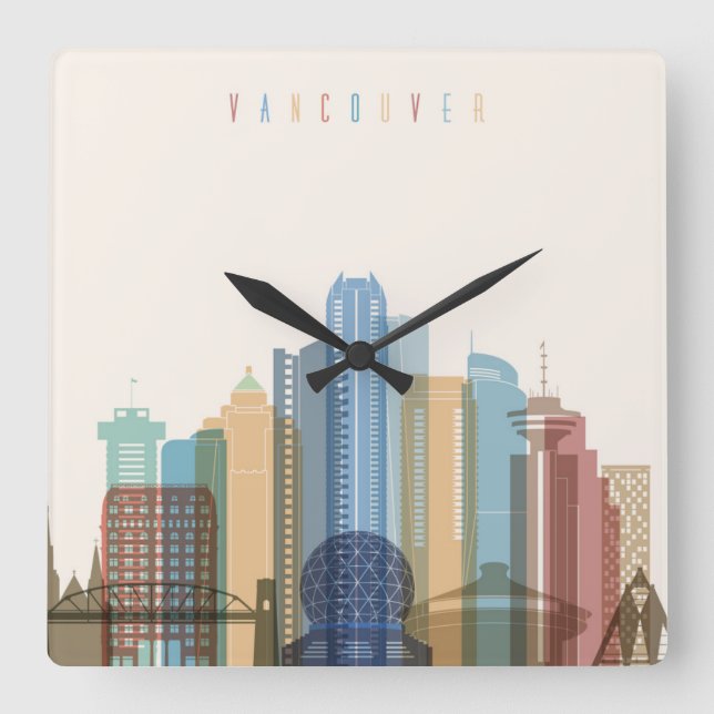 Horloge Carrée Vancouver, Canada | Ville Skyline (Recto)