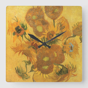 Horloge Carrée Vase avec 15 tournesols par Vincent van Gogh