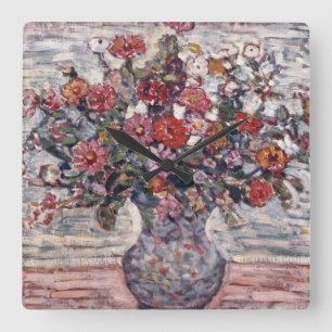 Horloge Carrée Vase de fleurs, Zinnias de Maurice Prendergast