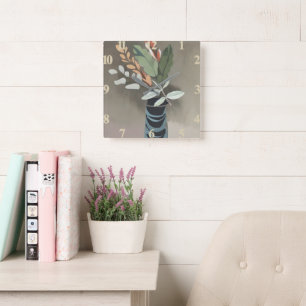 Horloge Carrée Vase de l'art minimaliste feuille