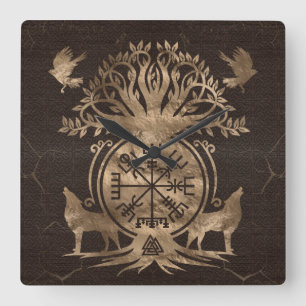 Horloge Carrée Végétarienne - Ornement de boussole viking