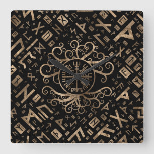 Horloge Carrée Vegvisir Tree of life Yggdrasil and Runes