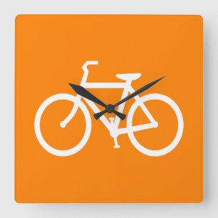 Horloge Carrée Vélo blanc et orange
