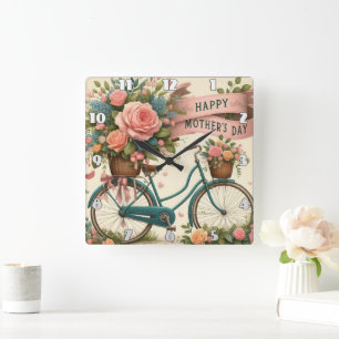 Horloge Carrée Vélo vintage : Fête des mères florales