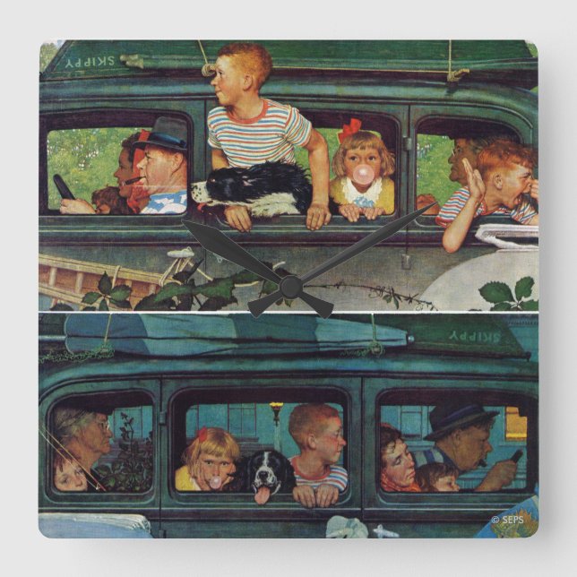 Horloge Carrée Venir et partir par Norman Rockwell (Recto)