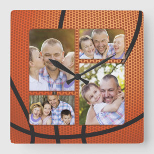 Horloge Carrée Ventilateur sportif Basketball Photo Collage Fête